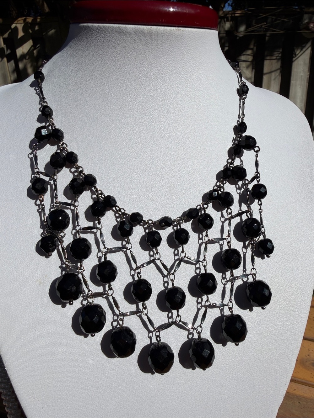 Marks & Spencer M&S Gunmetal Black Faceted Bead Netting Bib Necklace